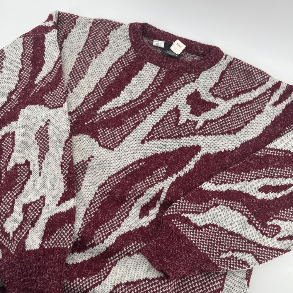 Kennington Mens Vintage‎ Abstract Stripe Knit Sweater Burgundy Grey Italy Large